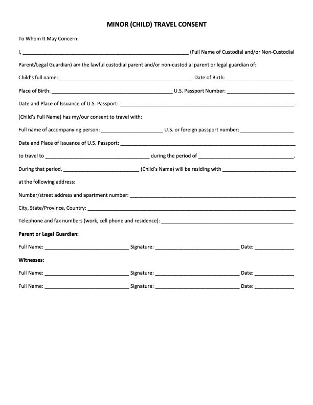Child (Minor) Travel Consent PDF Download & Notarization